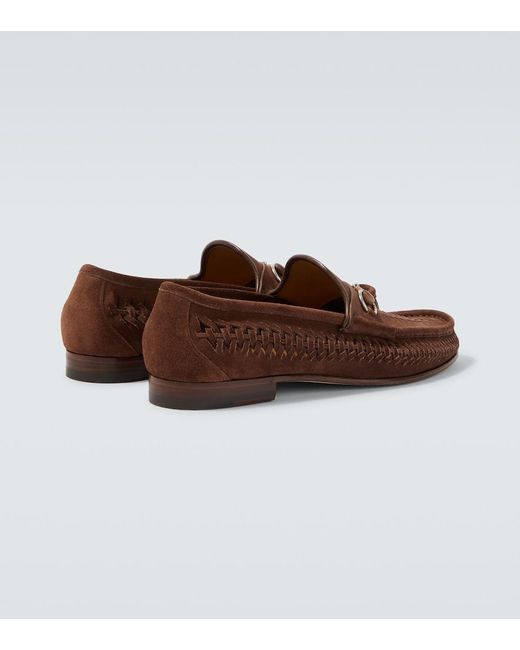 Gucci Brown Bamboo Horsebit Woven Suede Loafers for men