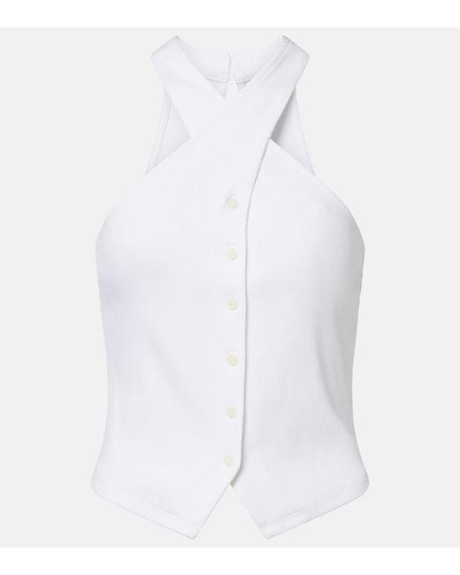 Veronica Beard White Thea Halterneck Cotton-Blend Top