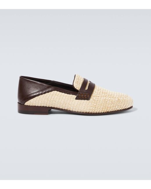 Manolo Blahnik White Padstow Leather-trimmed Raffia Penny Loafers for men