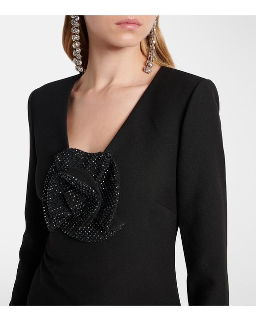Roland Mouret Black Floral-Applique Embellished Crepe Top