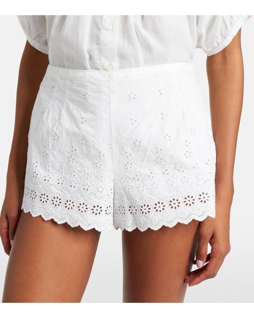 Doen White Arda Embroidered Cotton Shorts