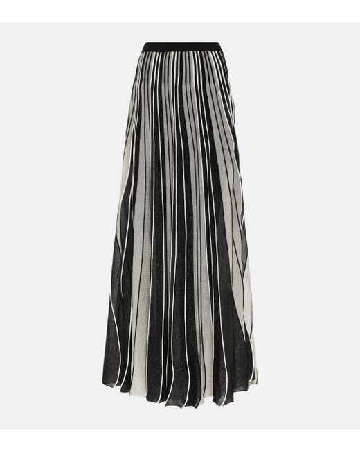 Costarellos Black Striped Pleated Maxi Skirt