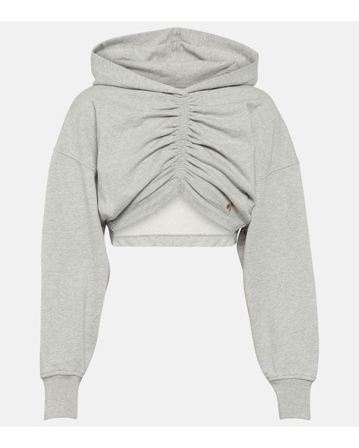 Palm Angels Gray Cropped Cotton Jersey Hoodie