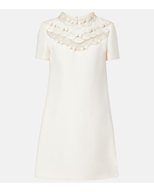 Valentino White Crepe Couture Bow-Detail Embellished Minidress