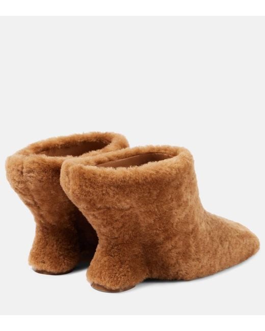 Dries Van Noten Brown Shearling Wedge Mules