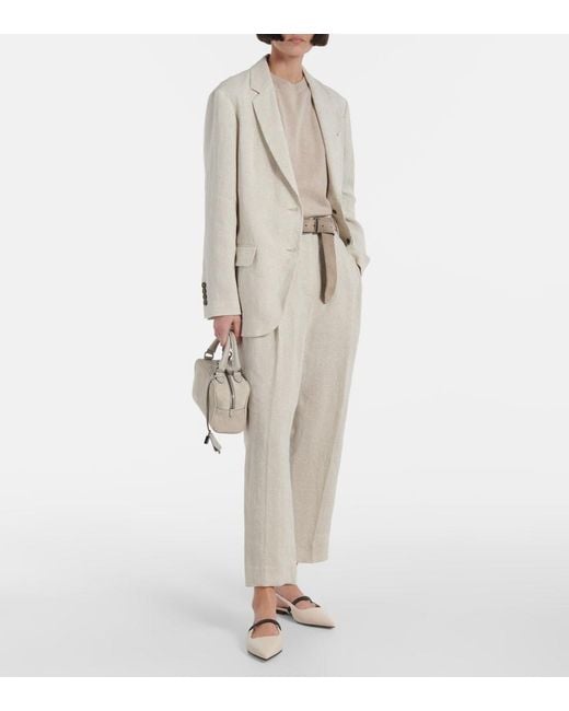 Brunello Cucinelli Natural Linen-Blend Straight Pants
