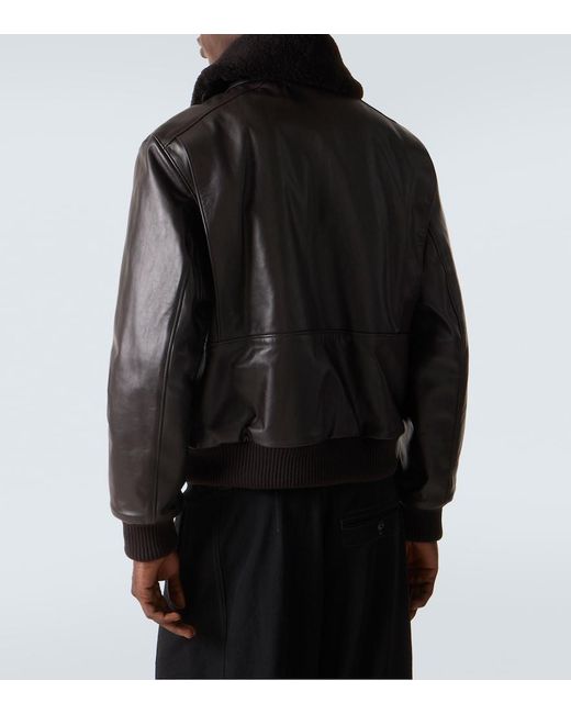 Lemaire Shearling-Trimmed Leather Blouson Jacket in Black for Men