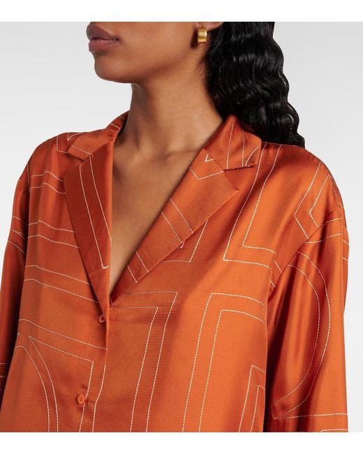 Totême Orange Silk Embroidered Monogram Shirt