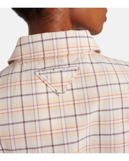 Prada Natural Checked Cotton Poplin Top