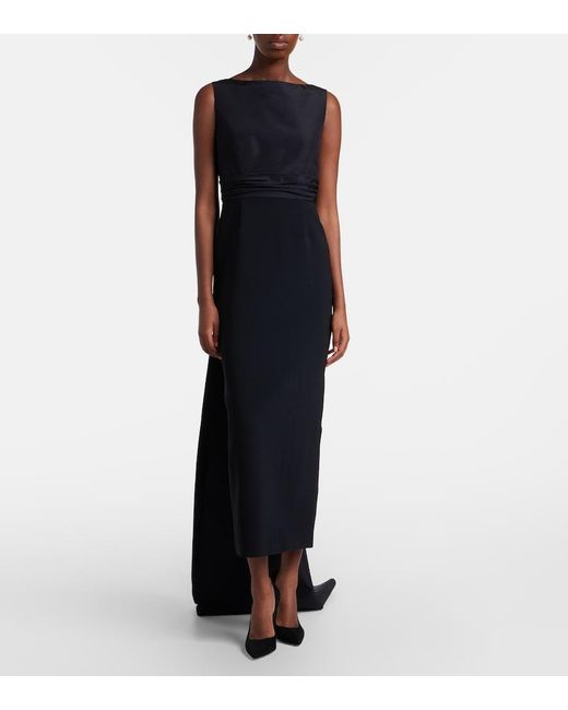 Carolina Herrera Black Bow-Detail Satin-Trimmed Faille Gown