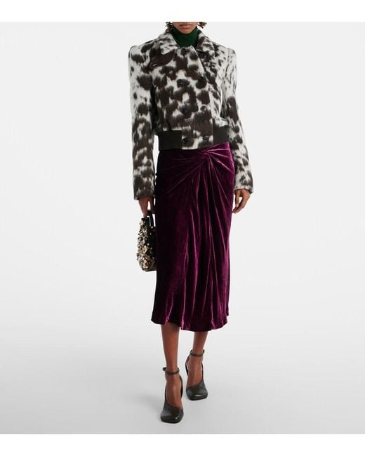 Dries Van Noten Purple Gathered Velvet Midi Skrit