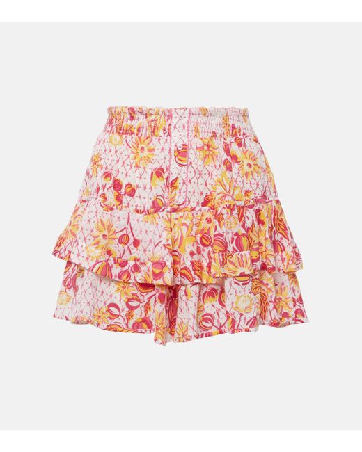 Poupette Red Culotte Ruffled Floral Miniskirt