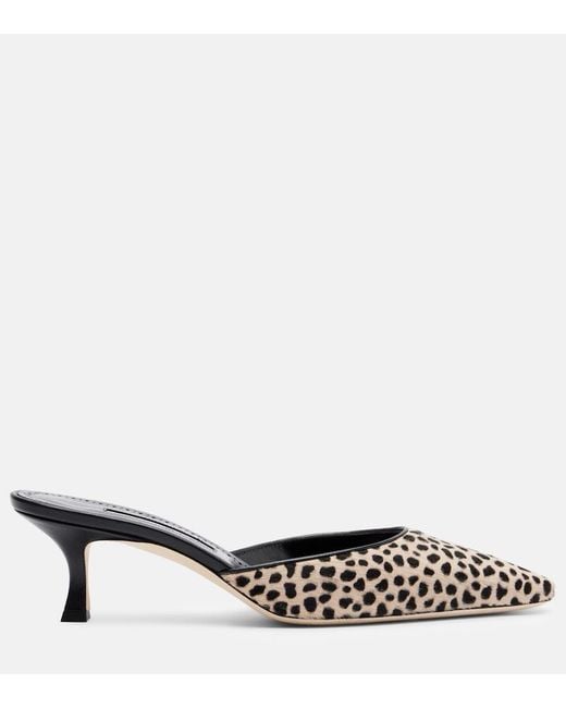 Manolo Blahnik Metallic Carolyne 50 Leopard-Print Calf Hair Mules