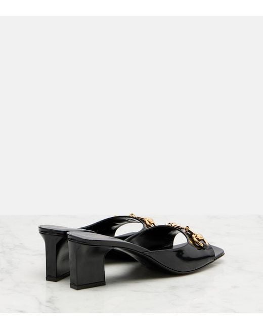 Gucci Black Signora Horsebit Patent Leather Mules
