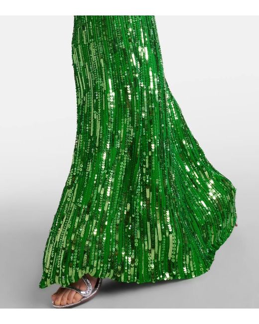Jenny Packham Green Viola Sequined Cutout Gown