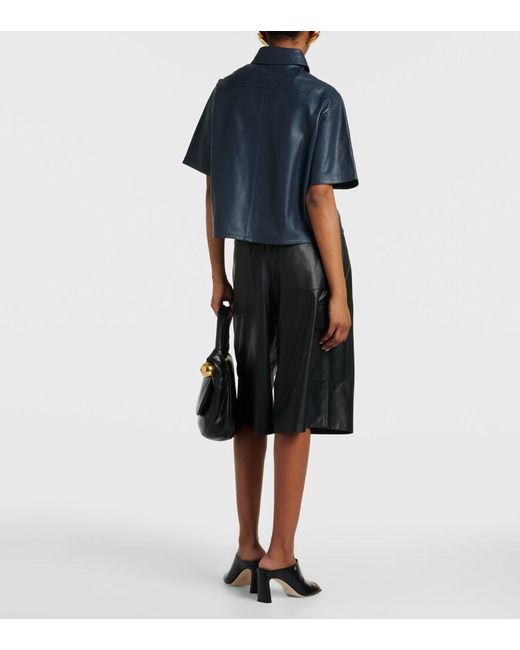 Yves Salomon Blue Oversized Leather Shirt