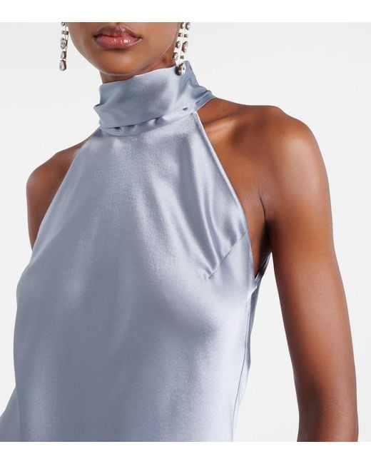 Galvan Blue Sienna Halterneck Satin Gown