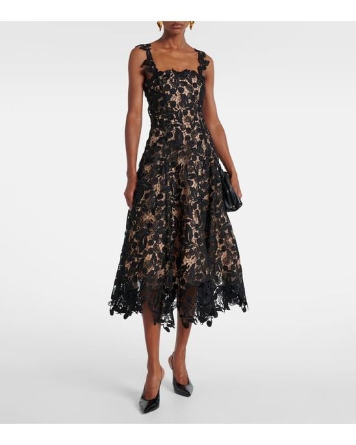 Oscar de la Renta Black Lace Guipure Cocktail Dress