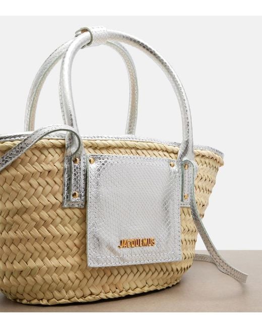 Jacquemus White Soli Small Croc-Effect Raffia Basket Bag