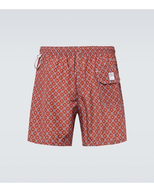 Fedeli Red Madeira Floral Swim Trunks for men