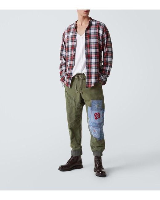 Greg Lauren Green Patchwork Cotton Sweatpants for men