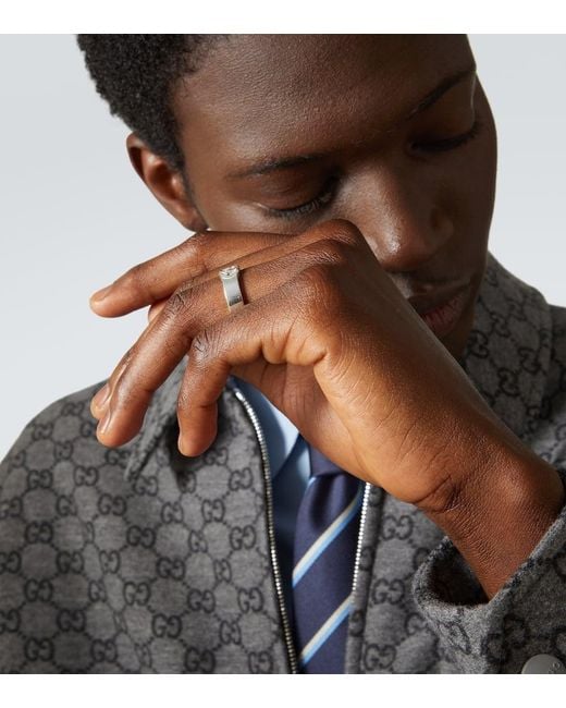 Gucci White Interlocking G Sterling Ring for men