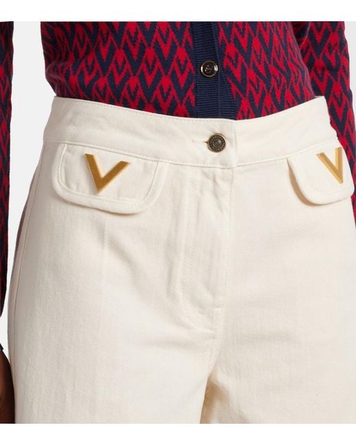 Valentino White Vgold Mid-Rise Wide-Leg Jeans