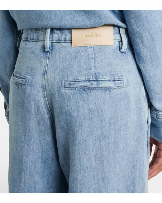 7 For All Mankind Blue Cotton And Linen Wide-Leg Jeans