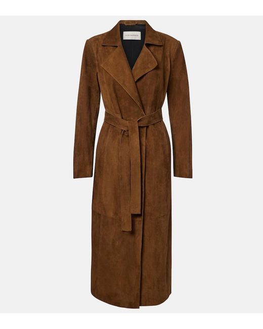 Nour Hammour Brown Winona Belted Suede Wrap Coat
