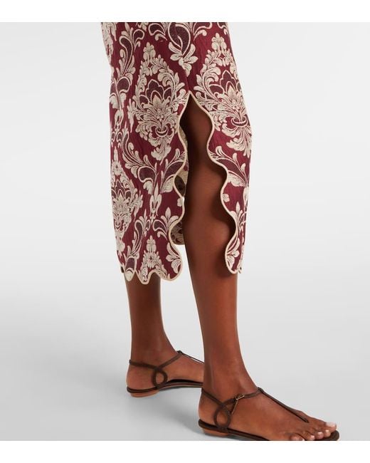 Farm Rio Red Floral Jacquard Midi Skirt