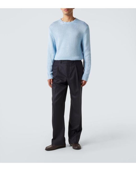 Saman Amel Blue Amo Wool Twill Straight-Leg Pants for men