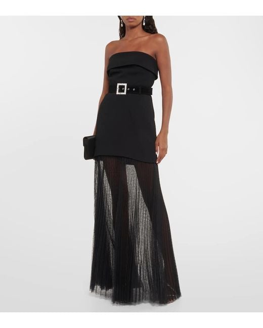 Rebecca Vallance Black Yvonne Strapless Crepe And Tulle Gown
