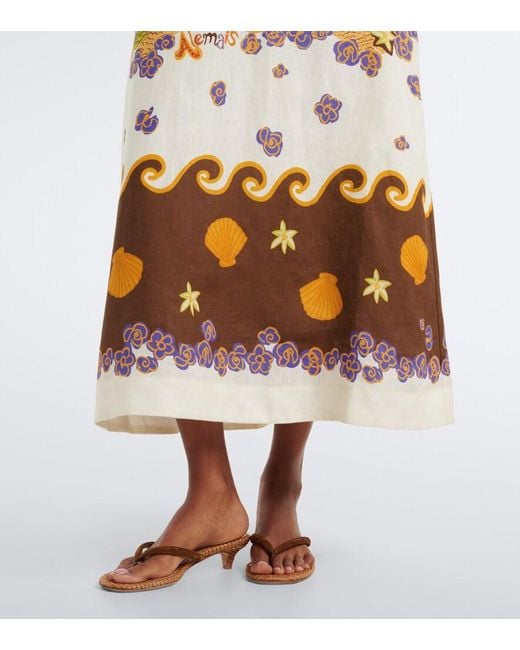 ALÉMAIS Metallic Island Cove Linen Midi Dress