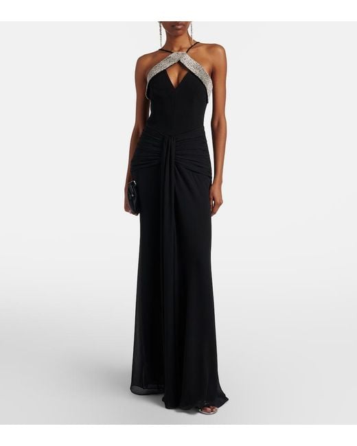 Rebecca Vallance Black Astros Embellished Draped Gown