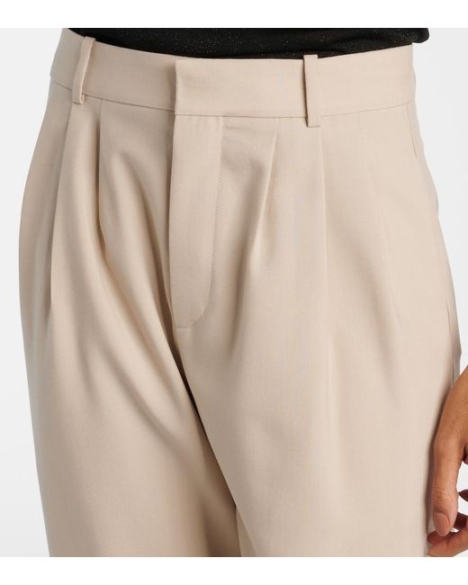 Saint Laurent Natural Pleated Wool Wide-Leg Pants