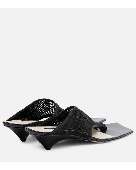 Christen Black Edge Stretch Leather-Trimmed Mesh Mules