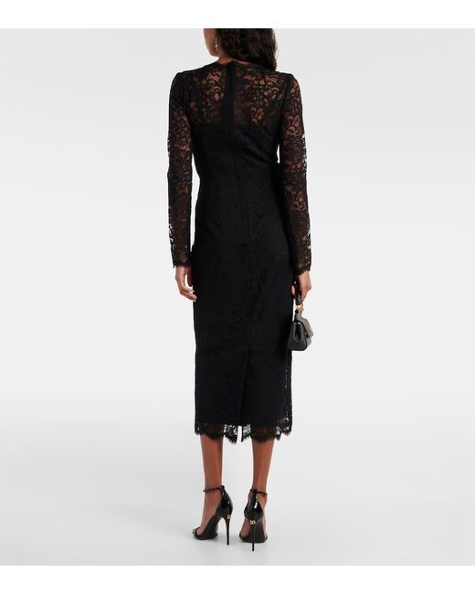 Vestido midi de encaje floral Dolce & Gabbana de color Black