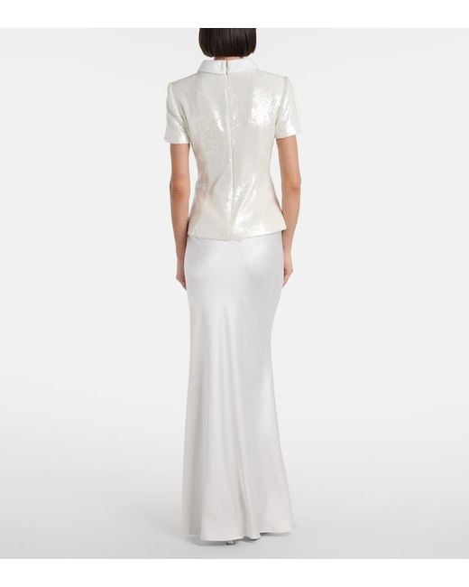 self portrait white beaded sequin maxi dress White Sequin Lace Tiered Maxi Dress self-portrait-US