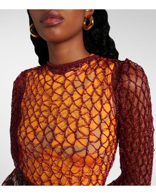 Etro Pink Open-Knit Sweater And Printed Crop Top Set