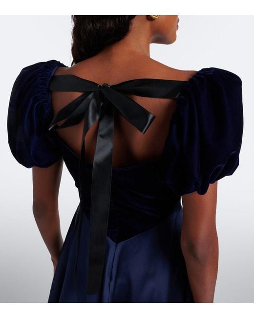Rodarte Blue Ruched Silk Satin And Velvet Minidress