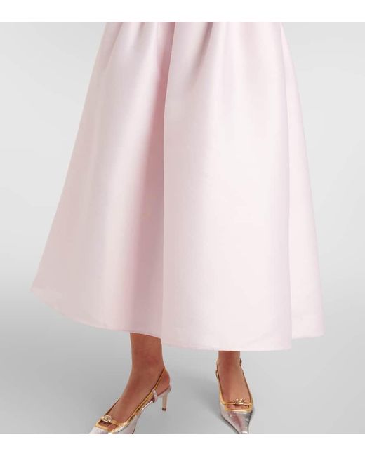 Self-Portrait Pink Belted Taffeta Midi Dress