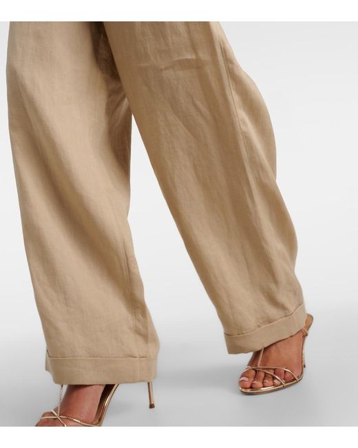 Tory Burch Natural Linen Wide-Leg Pants