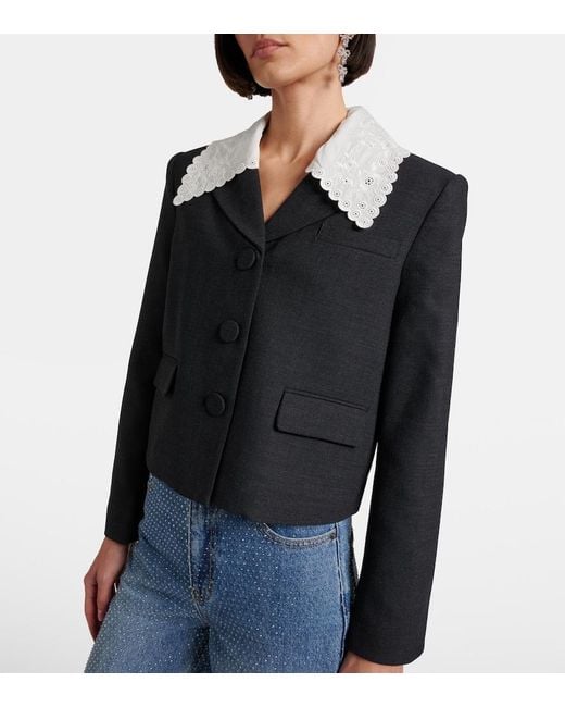 Self-Portrait Black Broderie Anglaise Cropped Jacket