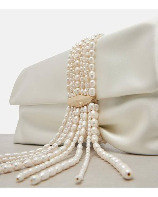 Jimmy Choo White Verzierte Clutch Zandra Aus Satin