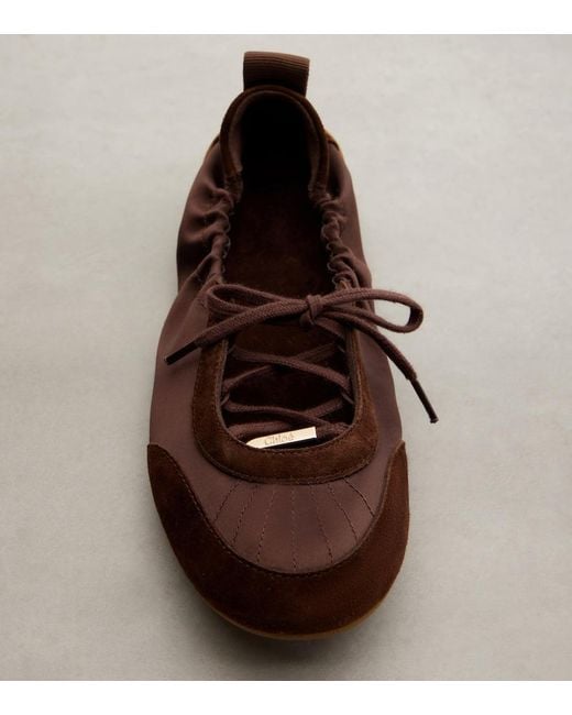 Chloé Brown Kick Suede-Trimmed Satin Flats