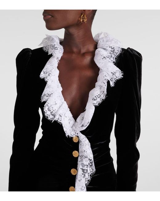 Robe Longue En Velours Et Dentelle Alessandra Rich en coloris Black