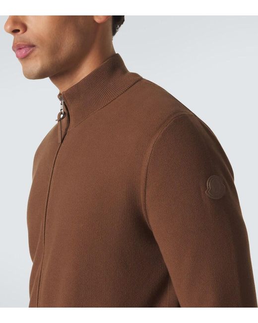 Moncler Brown Cotton Zip-Up Sweater for men