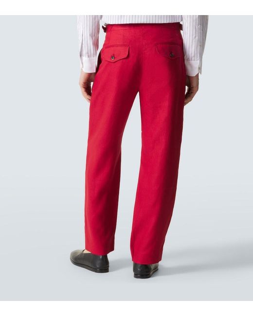 Bode Red Linen Straight Pants for men