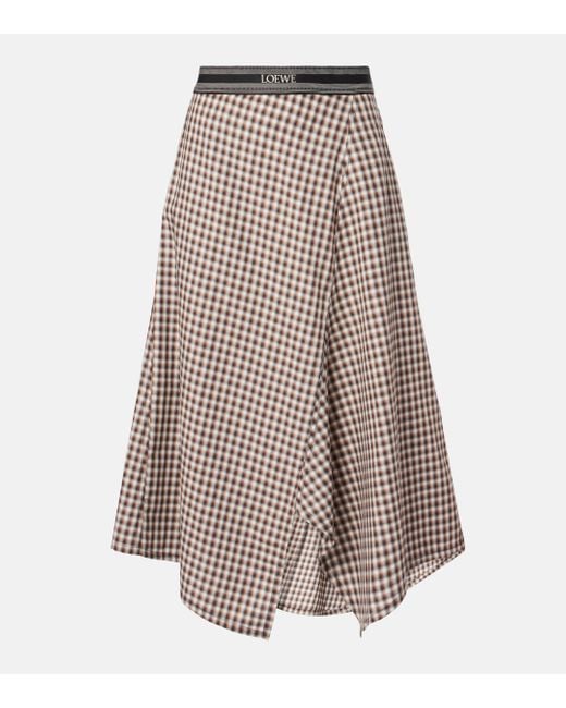 Loewe Brown Asymmetric Checked Cotton Midi Skirt