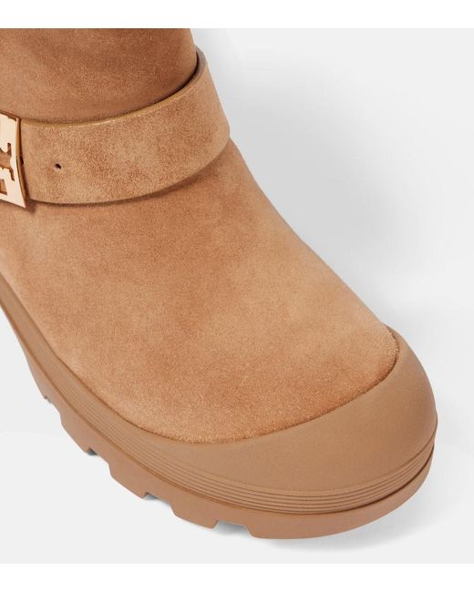 Tory Burch Brown Mellow Shearling-Lined Suede Platform Ankle Boots